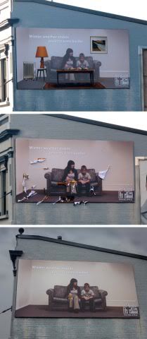 creative styled coated hoarding with Social message to show the effect of season on poverty