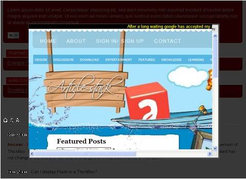 article-stack in wordpress inbuilt jquery thickbox