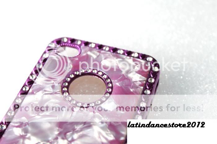   Rhinestone Marble Designer Hard Case Cover iPhone 4S 4G Purple  