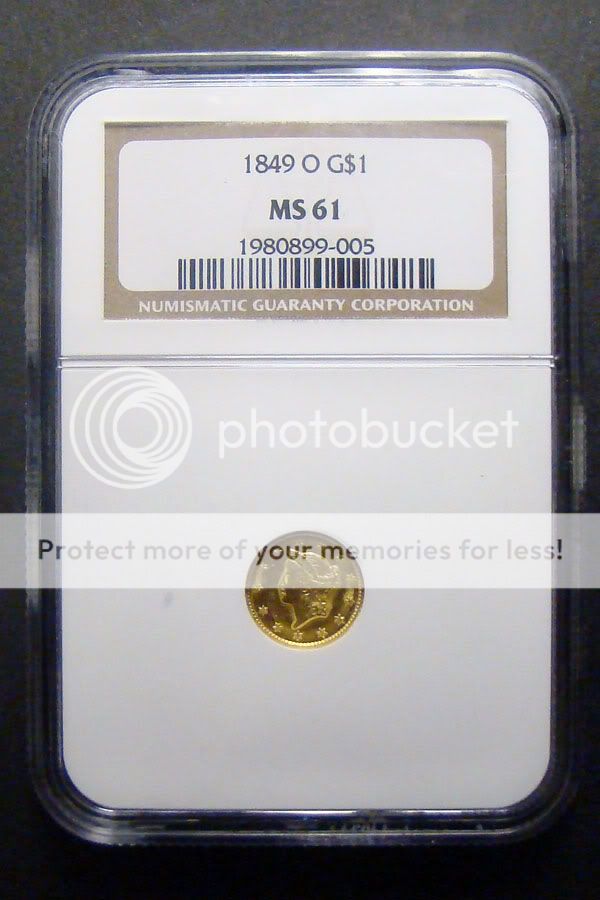 1849 O Coronet Gold $1 Dollar MS61 NGC  