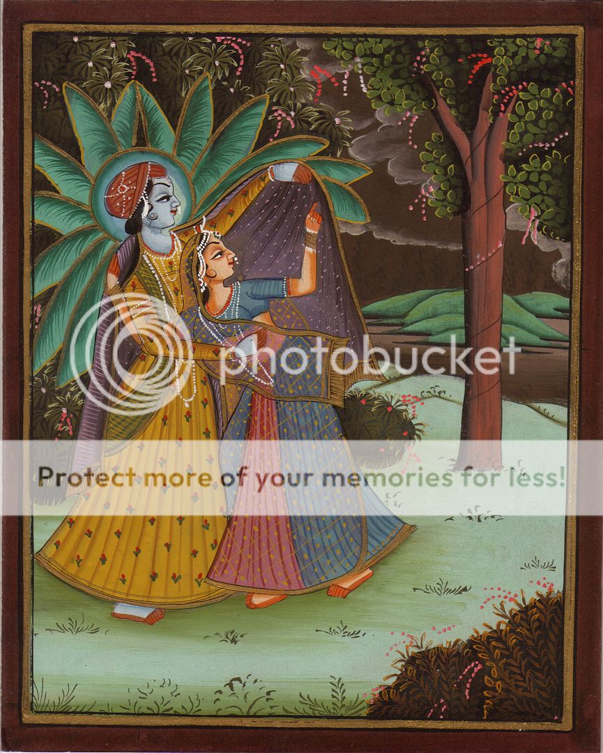Krishna Radha Handmade Art India Pahari Miniature Religious Ethnic